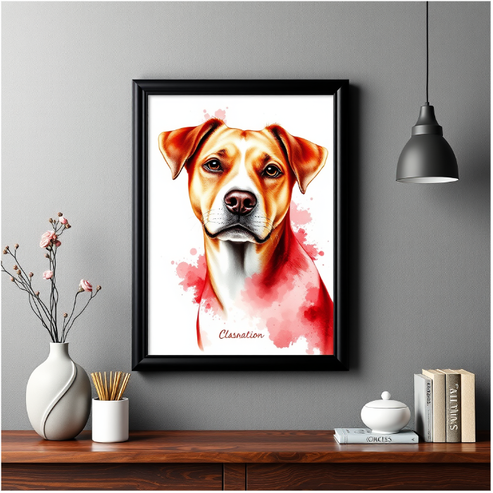 Personalized Framed Pet Portrait Canvas – Watercolor Illustration