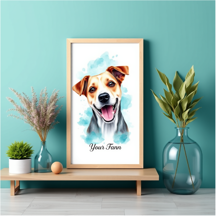 Personalized Framed Pet Portrait Canvas – Watercolor Illustration