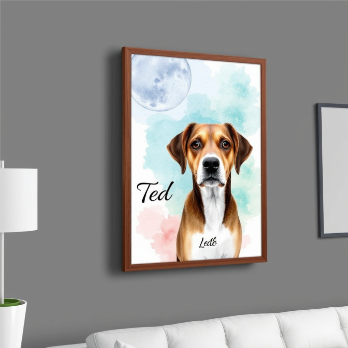 Custom Pet Framed Portrait Canvas – Vibrant Neon Style