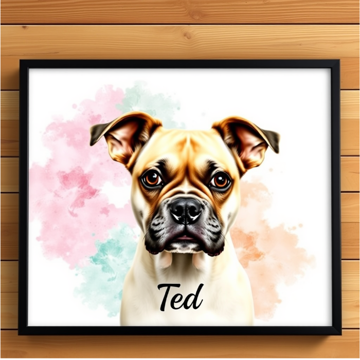 Custom Pet Framed Portrait Canvas – Vibrant Neon Style