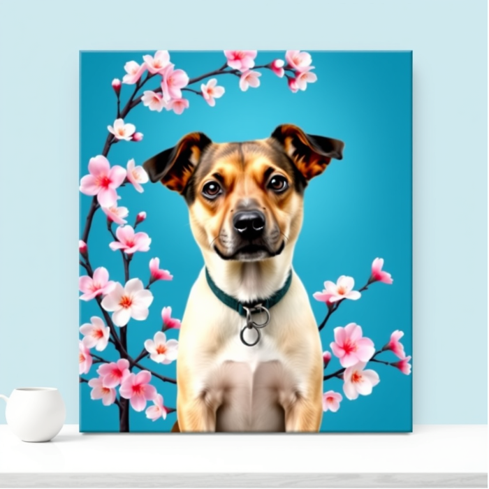 Personalized Cherry Blossom Pet Canvas – Custom Pet Art