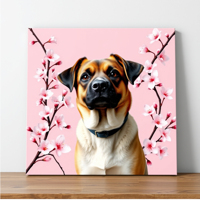 Personalized Cherry Blossom Pet Canvas – Custom Pet Art