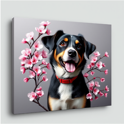 Personalized Cherry Blossom Pet Canvas – Custom Pet Art