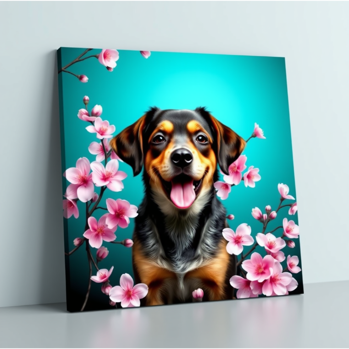 Personalized Cherry Blossom Pet Canvas – Custom Pet Art