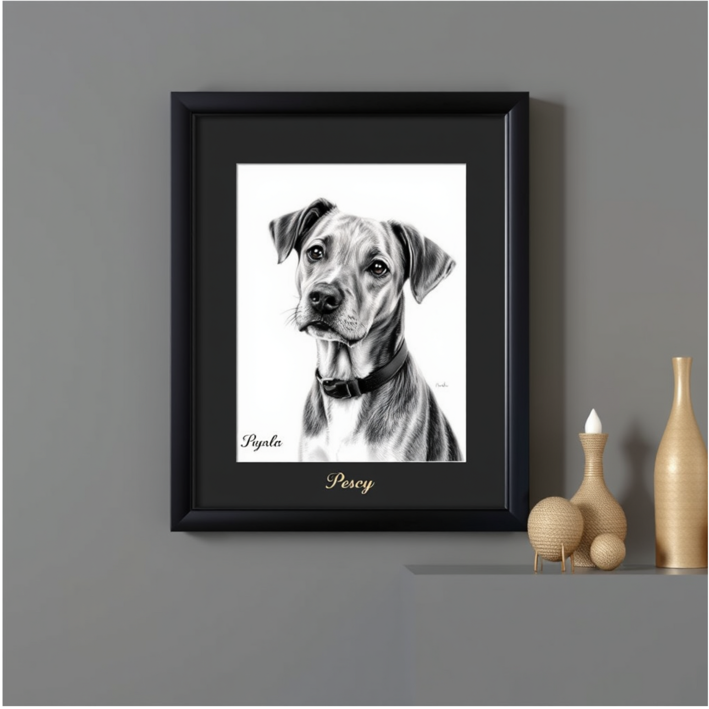 Personalized Dog Drawing Style Framed Gallery Print - Custom Pet Portrait