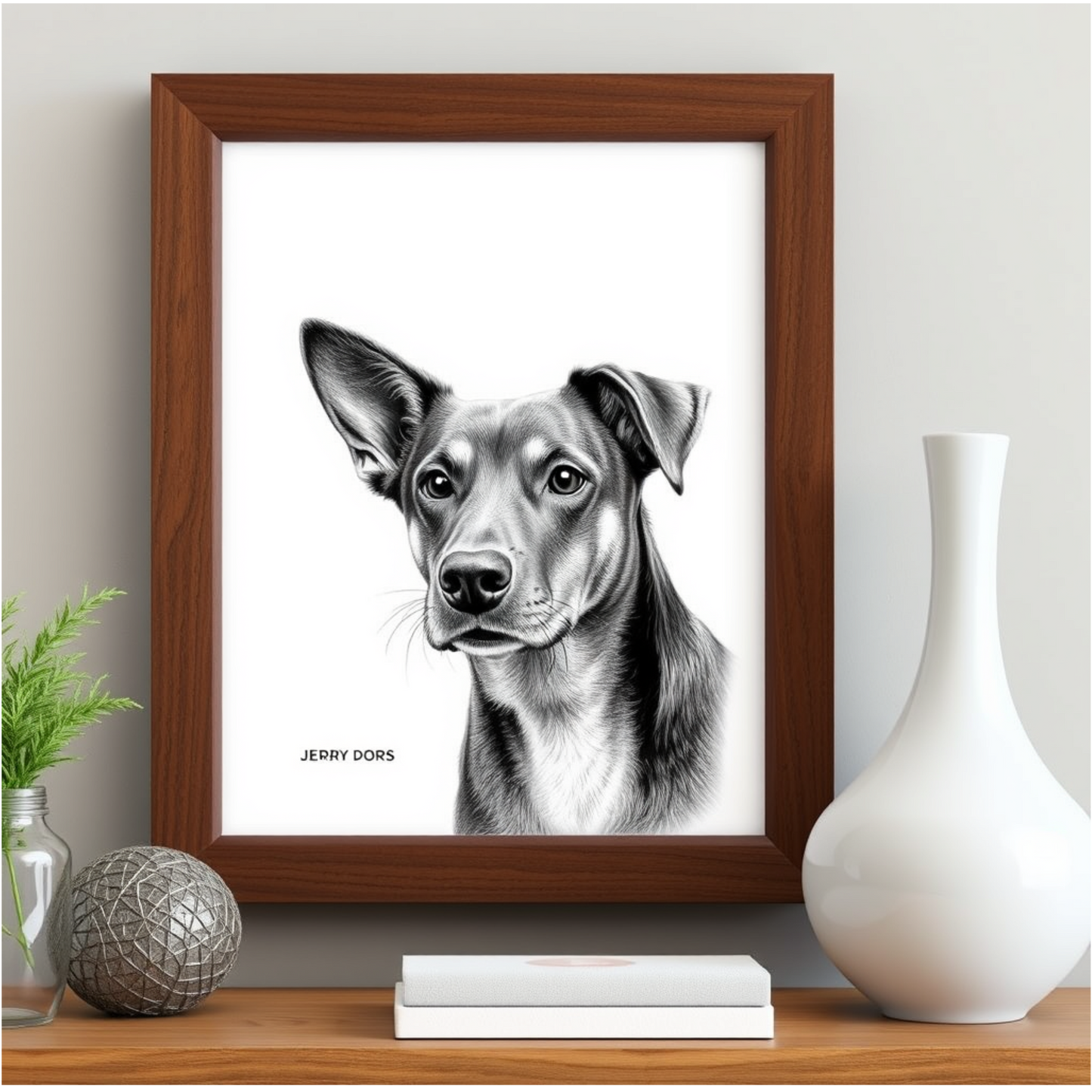 Personalized Dog Drawing Style Framed Gallery Print - Custom Pet Portrait