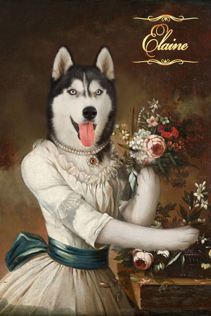 Lady with bouquet female pet portrait