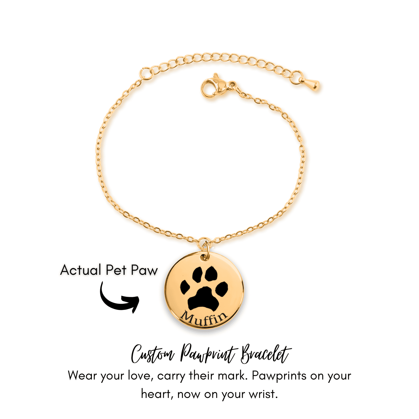 Pet Memorial Bracelet – Personalized Horizontal Paw Print Charm