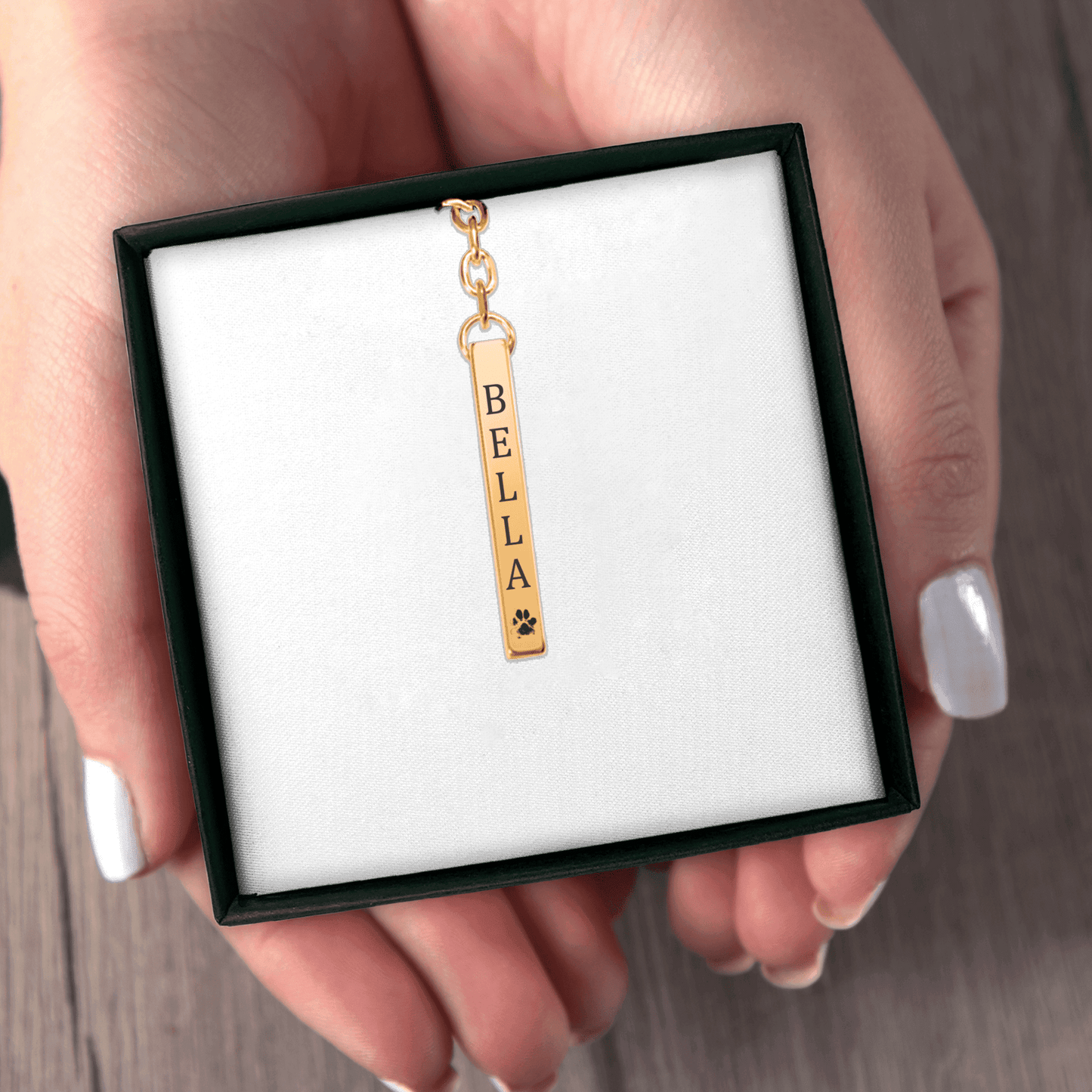 Personalized Paw Print Vertical Bar Necklace – Pet Memorial