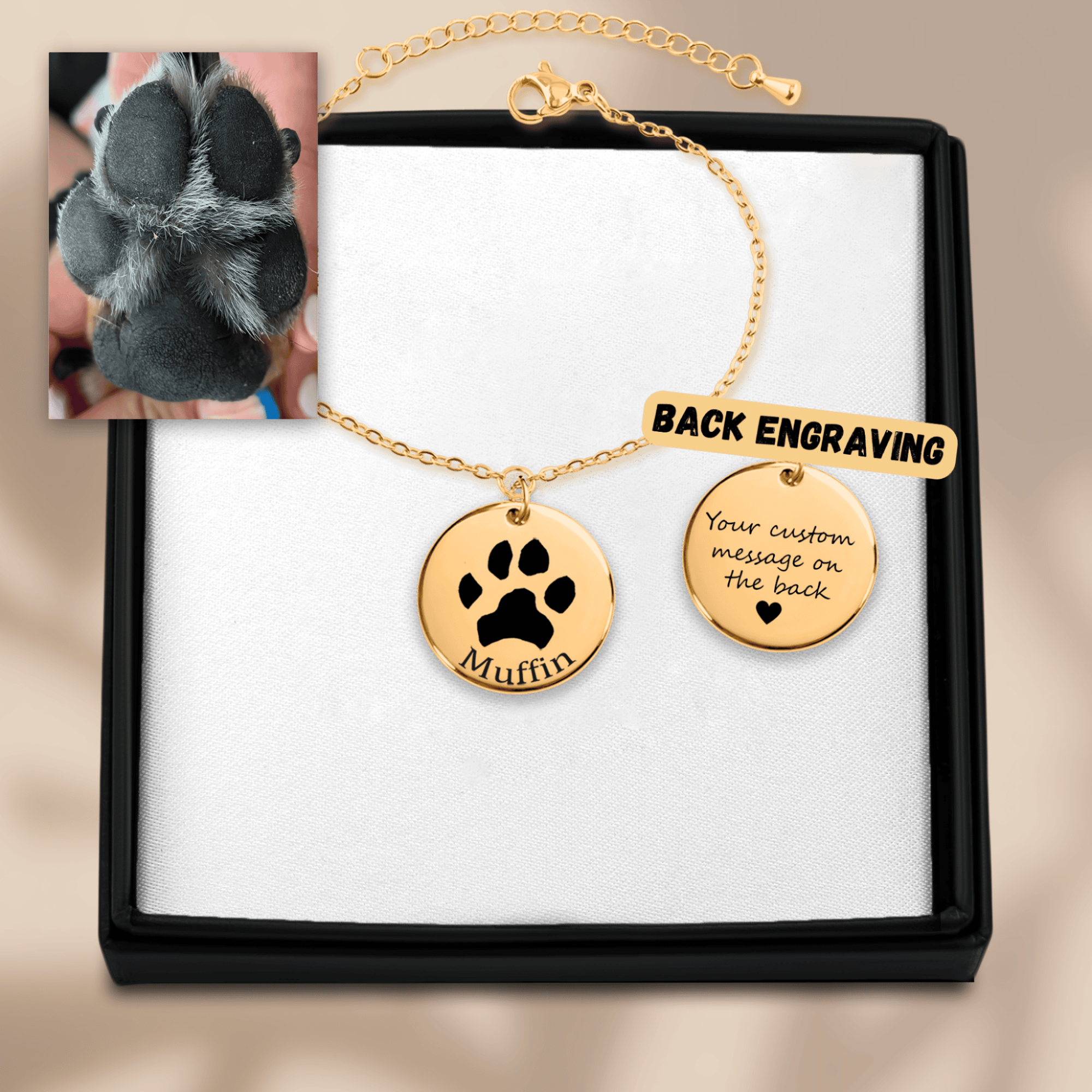 Pet Memorial Bracelet – Personalized Horizontal Paw Print Charm