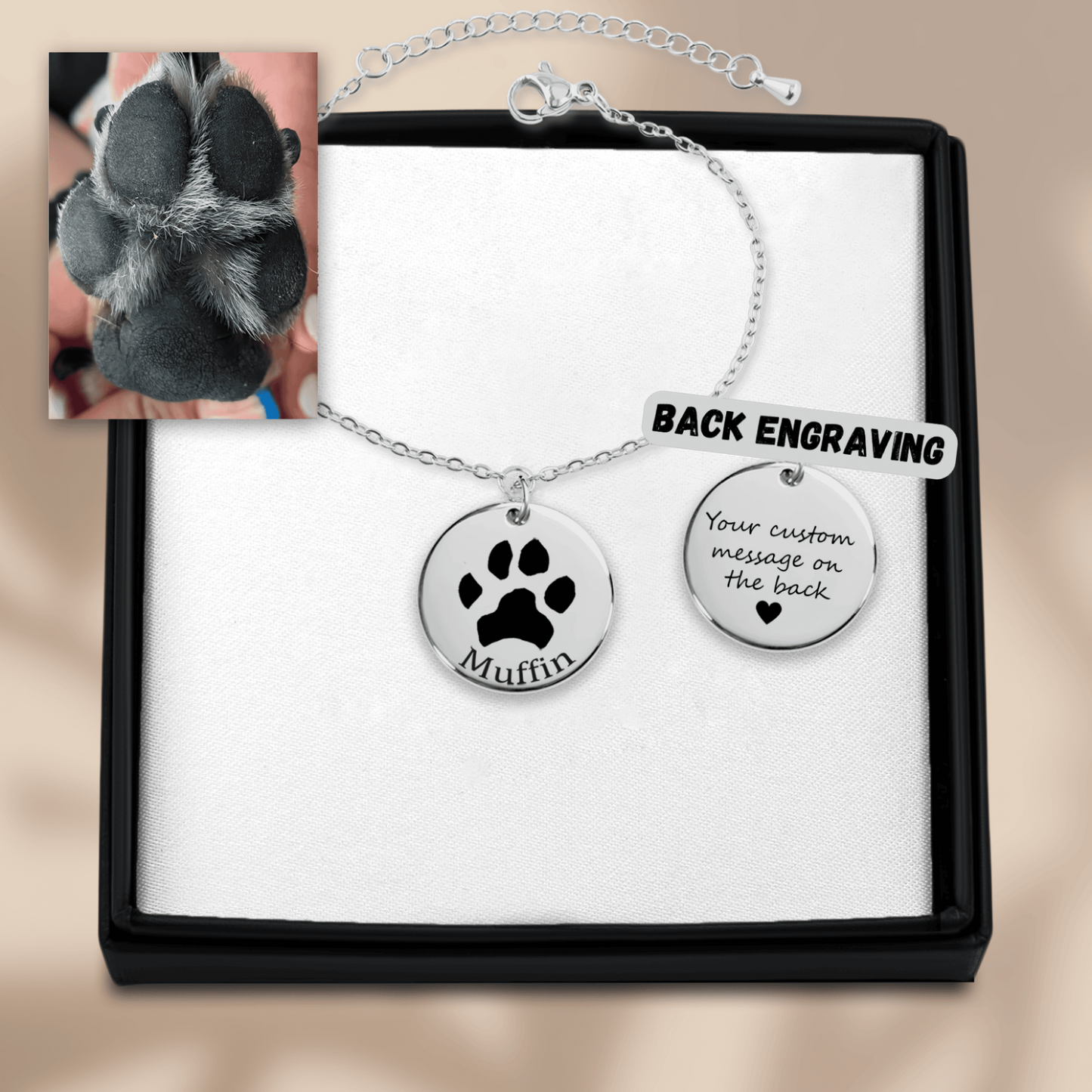 Pet Memorial Bracelet – Personalized Horizontal Paw Print Charm